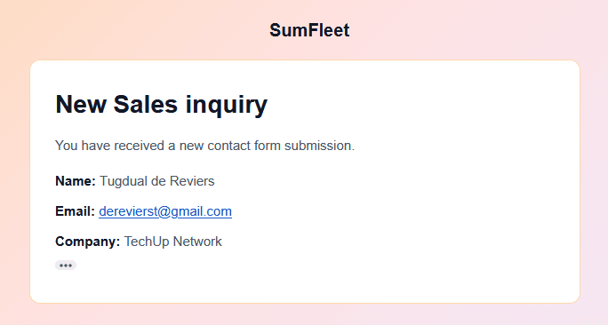 E-mail du formulaire de contact transmis à l'équipe